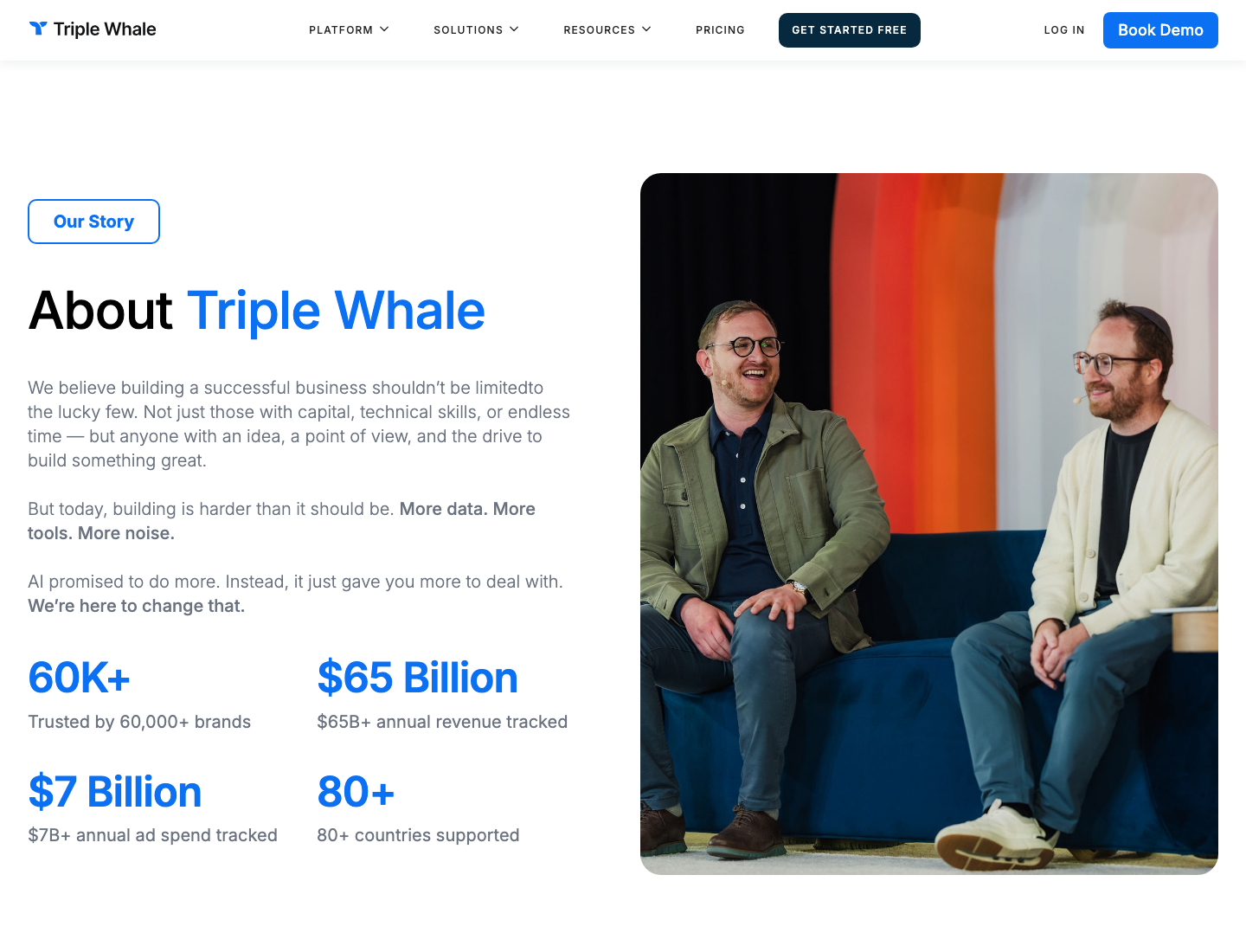 Triple Whale official product page showing its ecommerce attribution platforms proposition