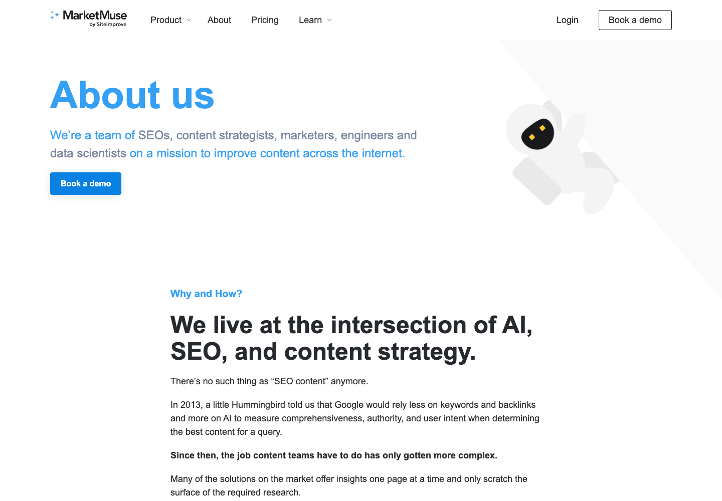 MarketMuse official product page showing its content optimization platforms proposition