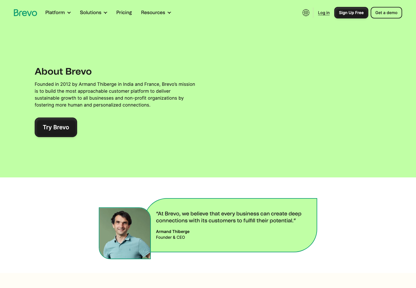 Brevo official product page showing its email marketing and automation platforms proposition
