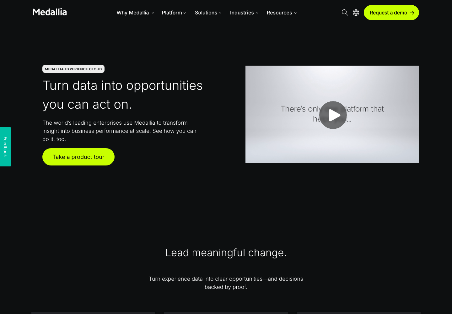Medallia official product page showing its experience management platforms proposition