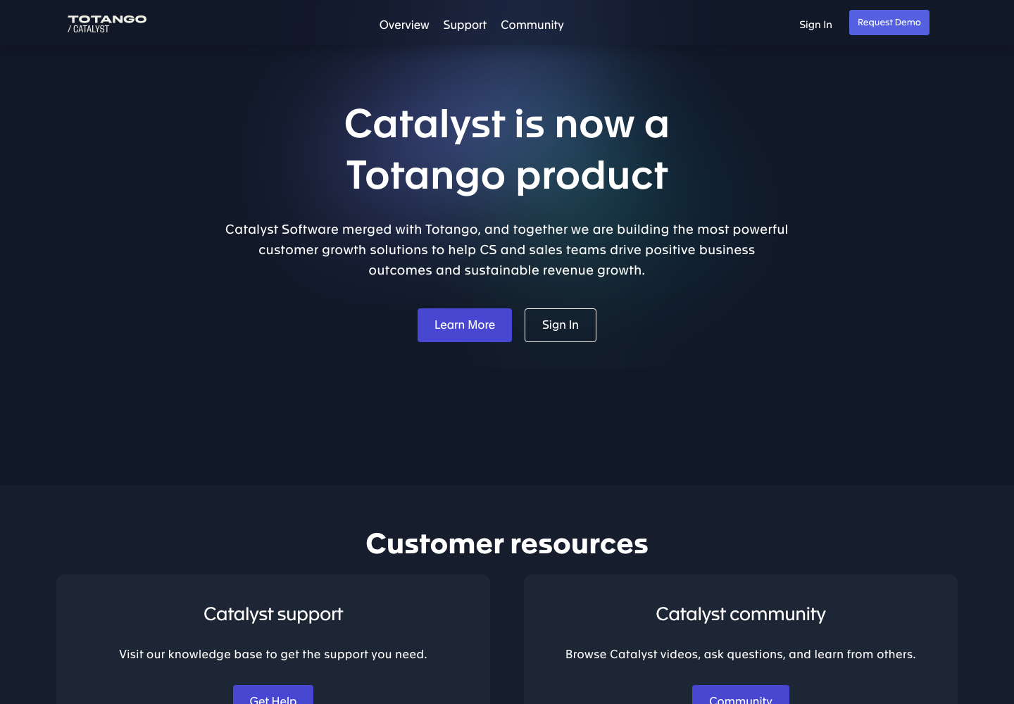 Catalyst official product page showing its customer success platforms proposition