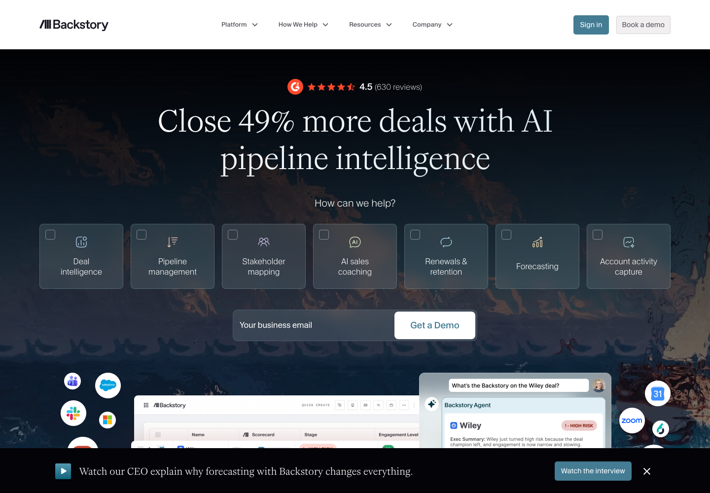 People.ai official product page showing its revenue intelligence platforms proposition