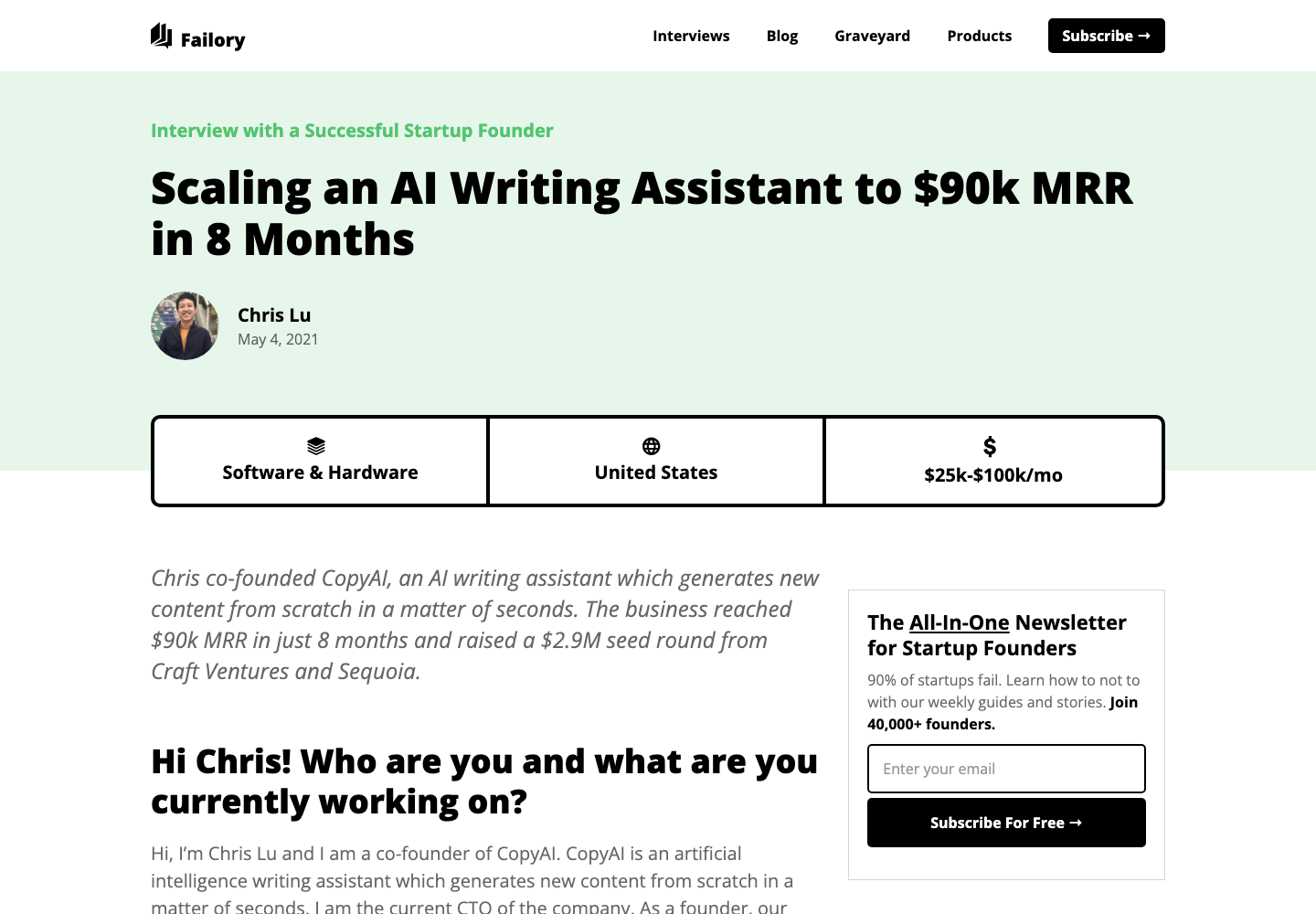Portrait of Chris Lu, Co-founder at Copy.ai
