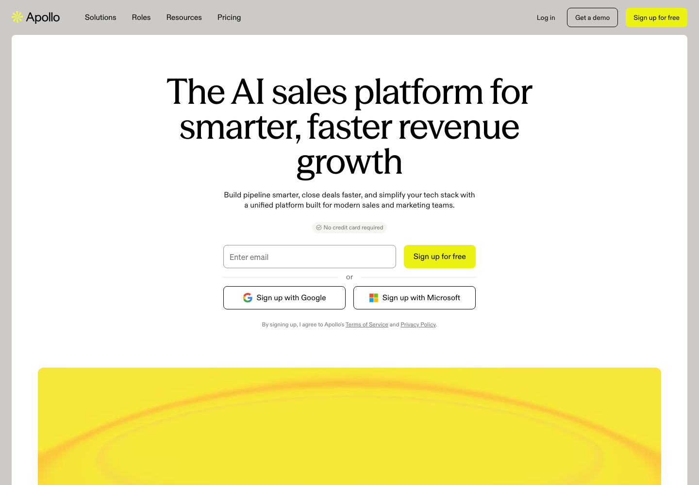 Apollo official product page showing its sales intelligence and prospecting platforms proposition