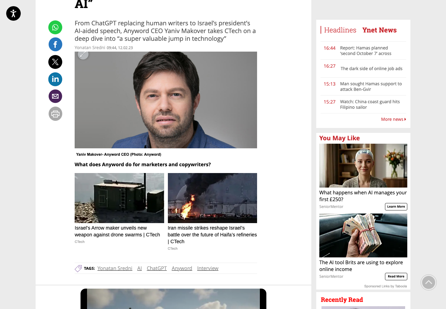 Portrait of Yaniv Makover, Co-founder and CEO at Anyword