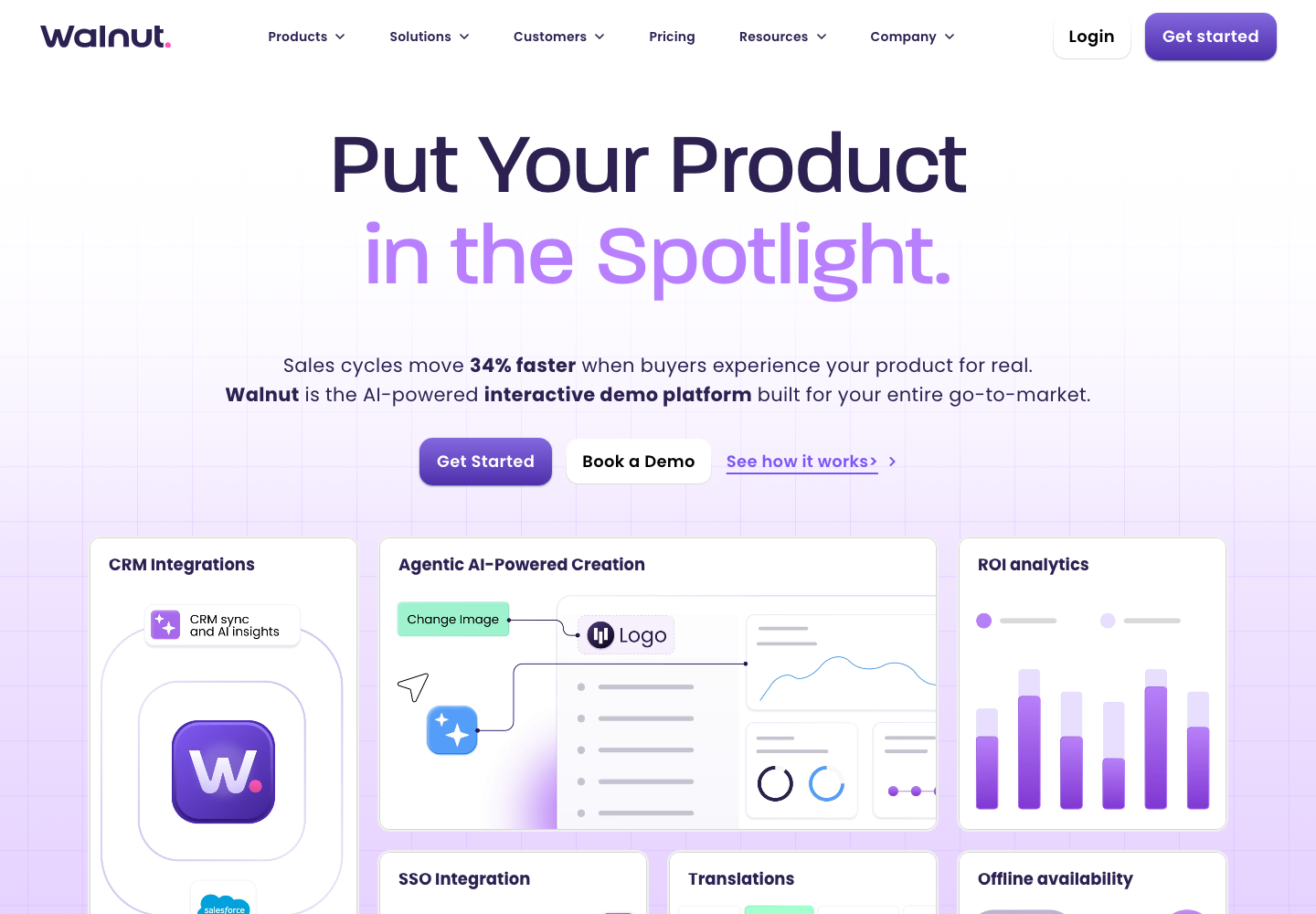 Walnut official product page showing its interactive demo platforms proposition