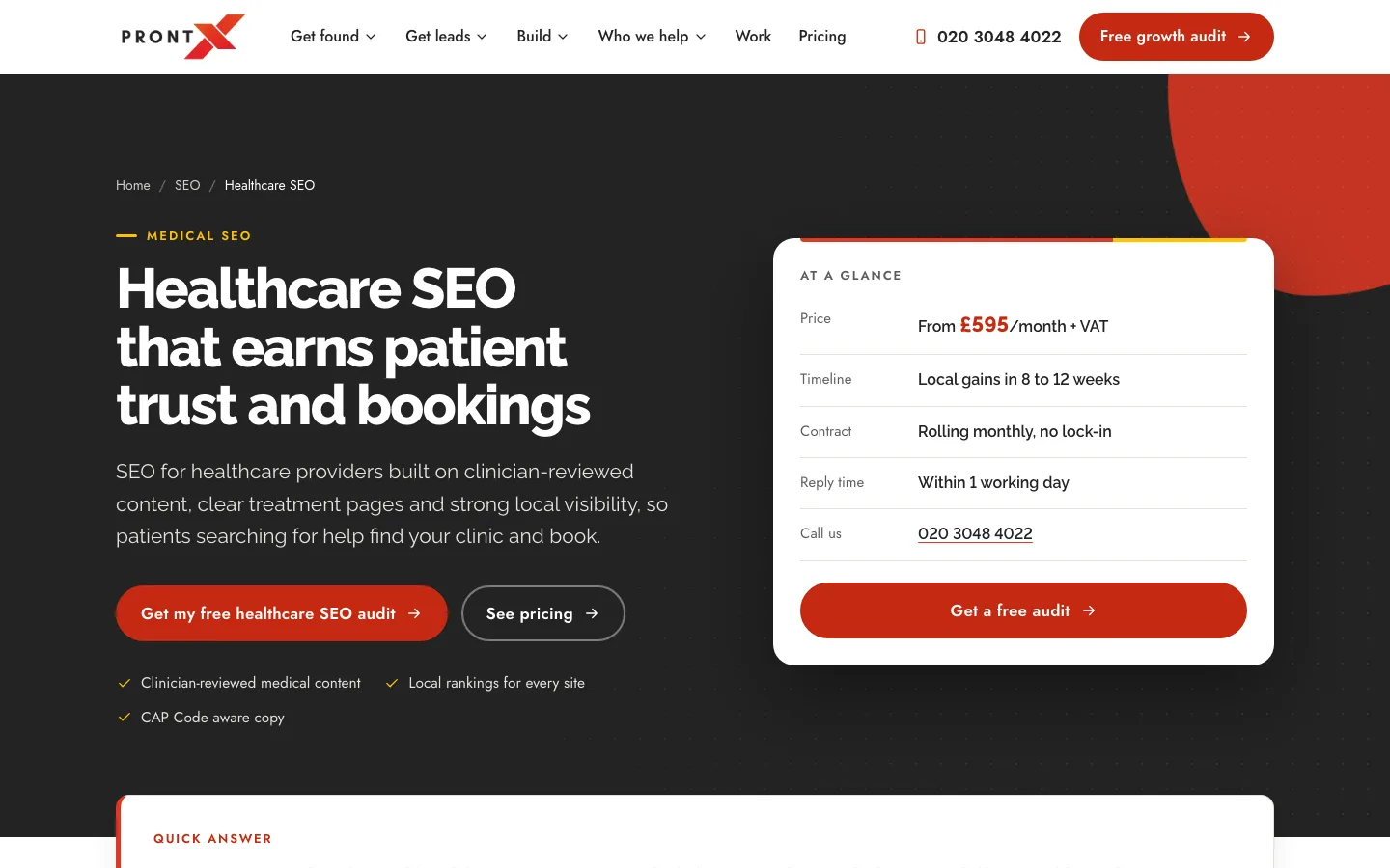 ProntX official website, captured 25 October 2026