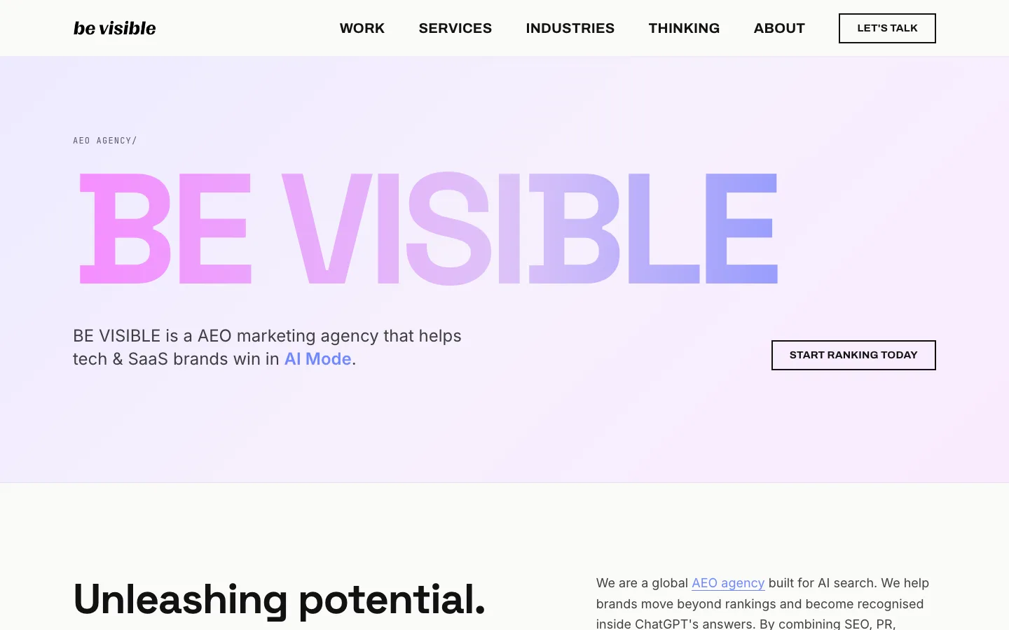 BE VISIBLE official website, captured 25 October 2026