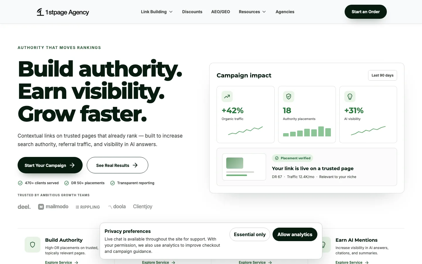 1stpage Agency official website, captured 25 October 2026
