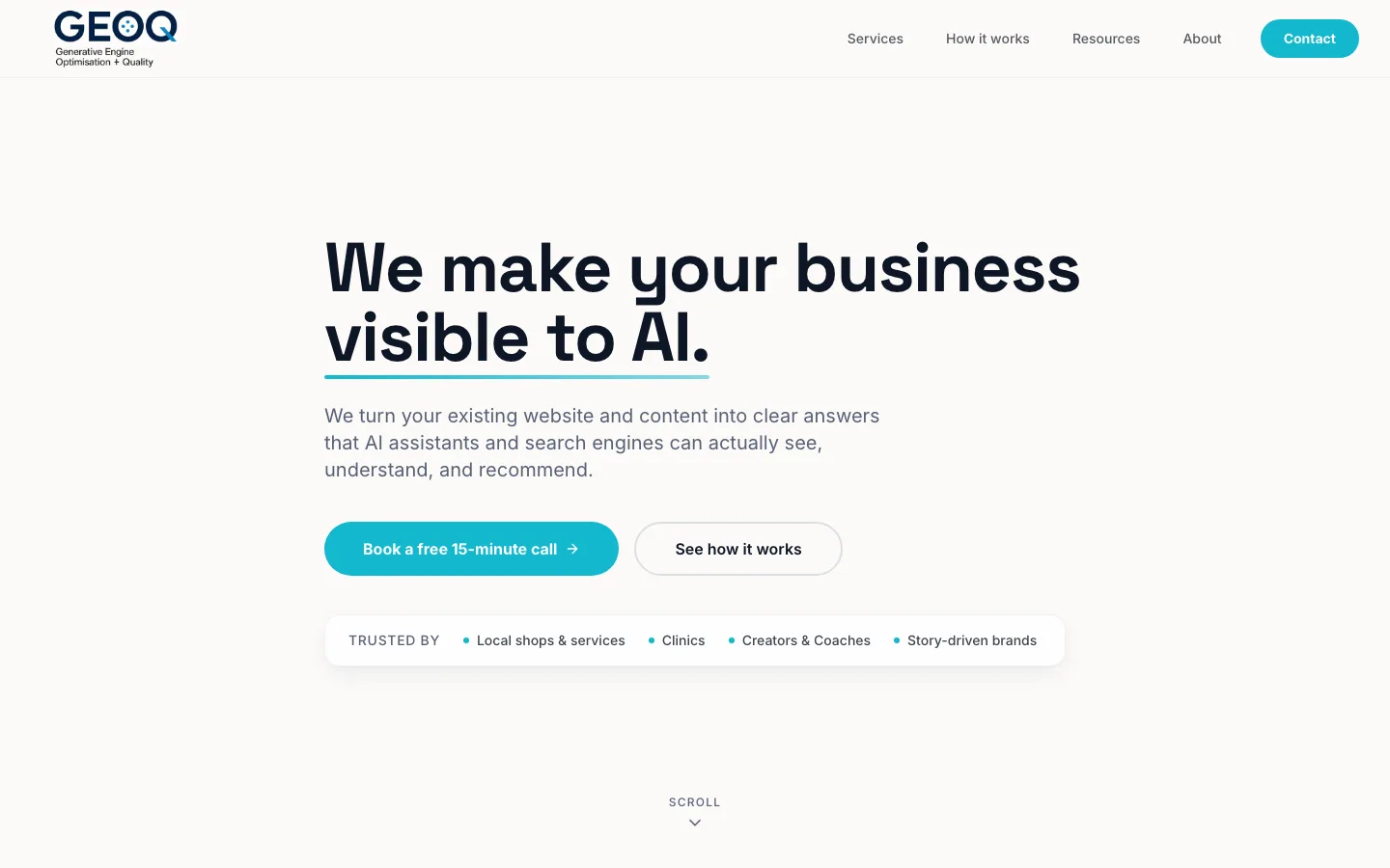 GEOQ official website, captured 25 October 2026
