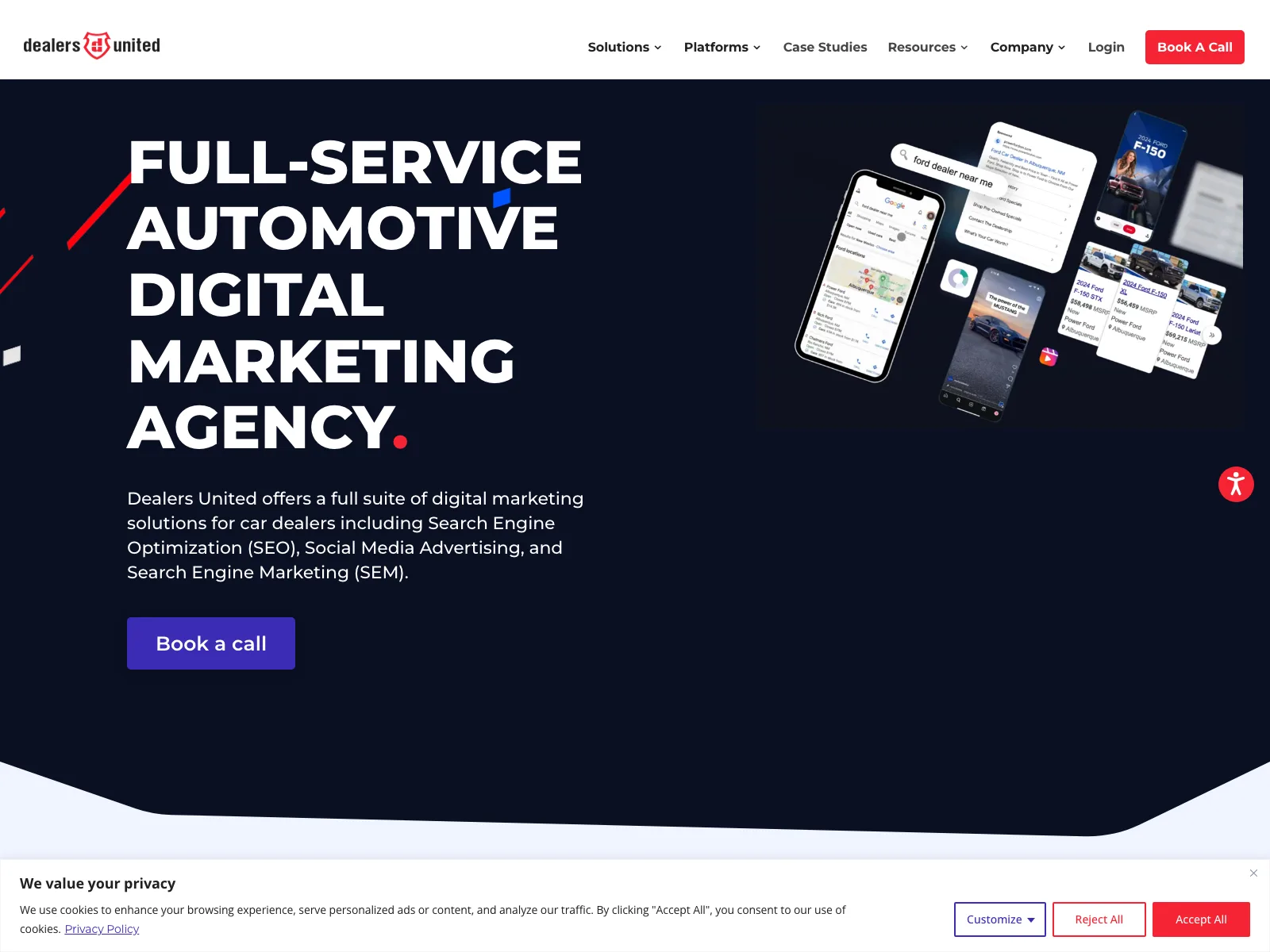 Dealers United homepage, captured 20 July 2026