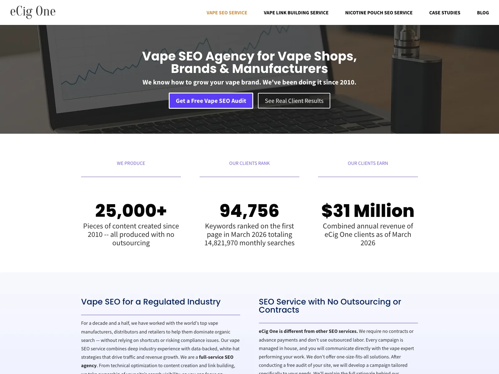 eCig One official website, captured 20 July 2026