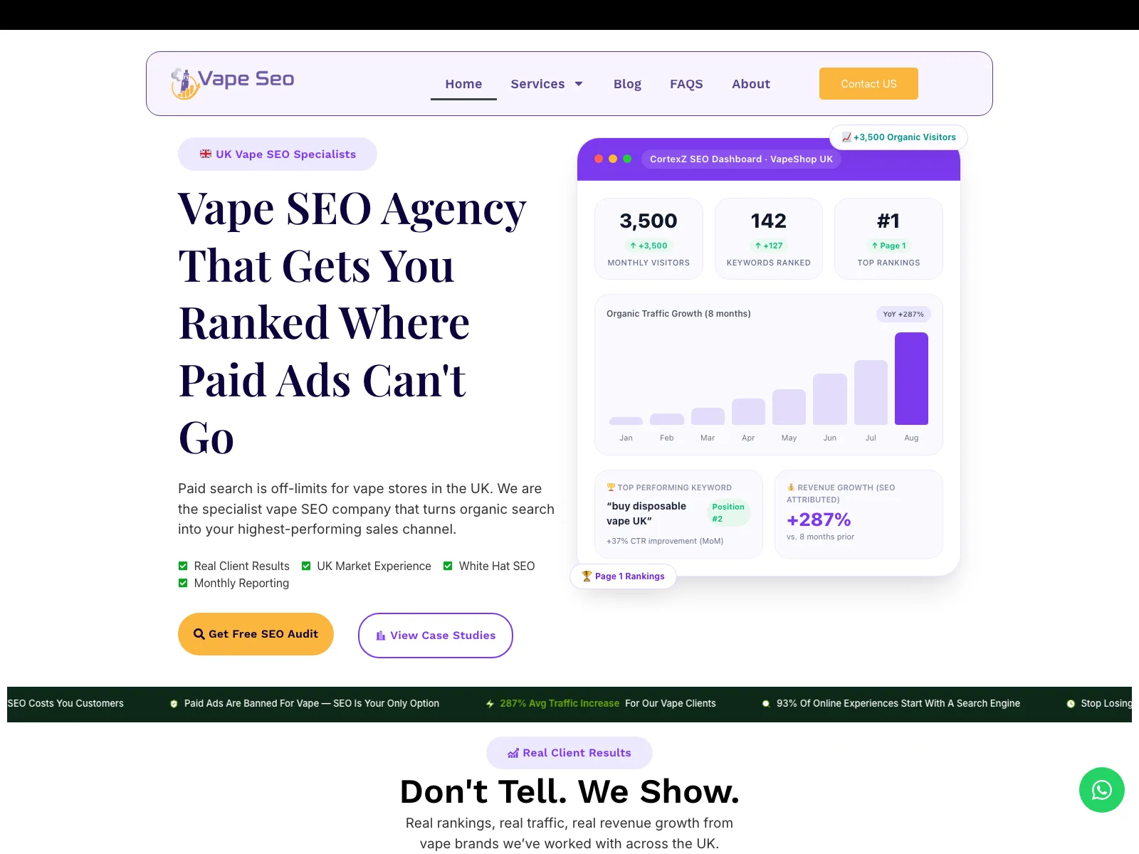 Vape SEO UK official website, captured 20 July 2026