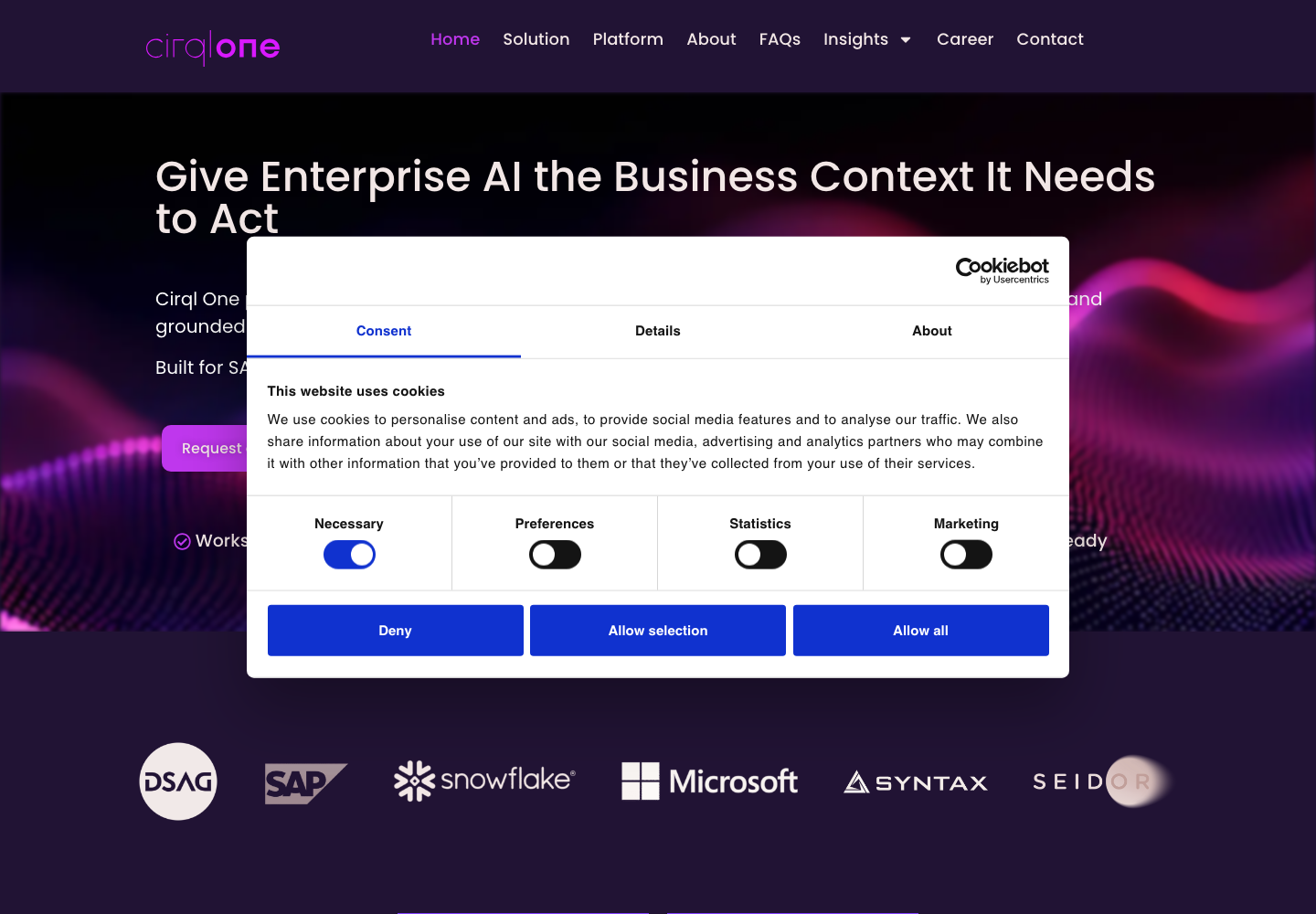 Cirql One official homepage presenting its governed business-context layer for enterprise AI
